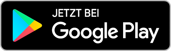 Schwarzes Rechteck mit Text "Jetzt bei Google Play" und buntem Play-Logo auf der linken Seite.