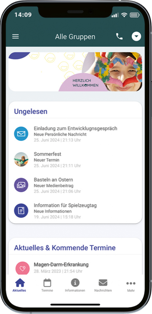 Smartphone-Bildschirm zeigt die Oberfläche der KIKOM-App.