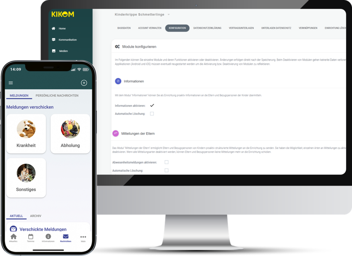 Smartphone und Computer zeigen eine Möglichkeit der Konfiguration der KIKOM-App.
