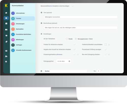 Computerbildschirm zeigt KIKOM-Software mit Erstellen eines Termins.