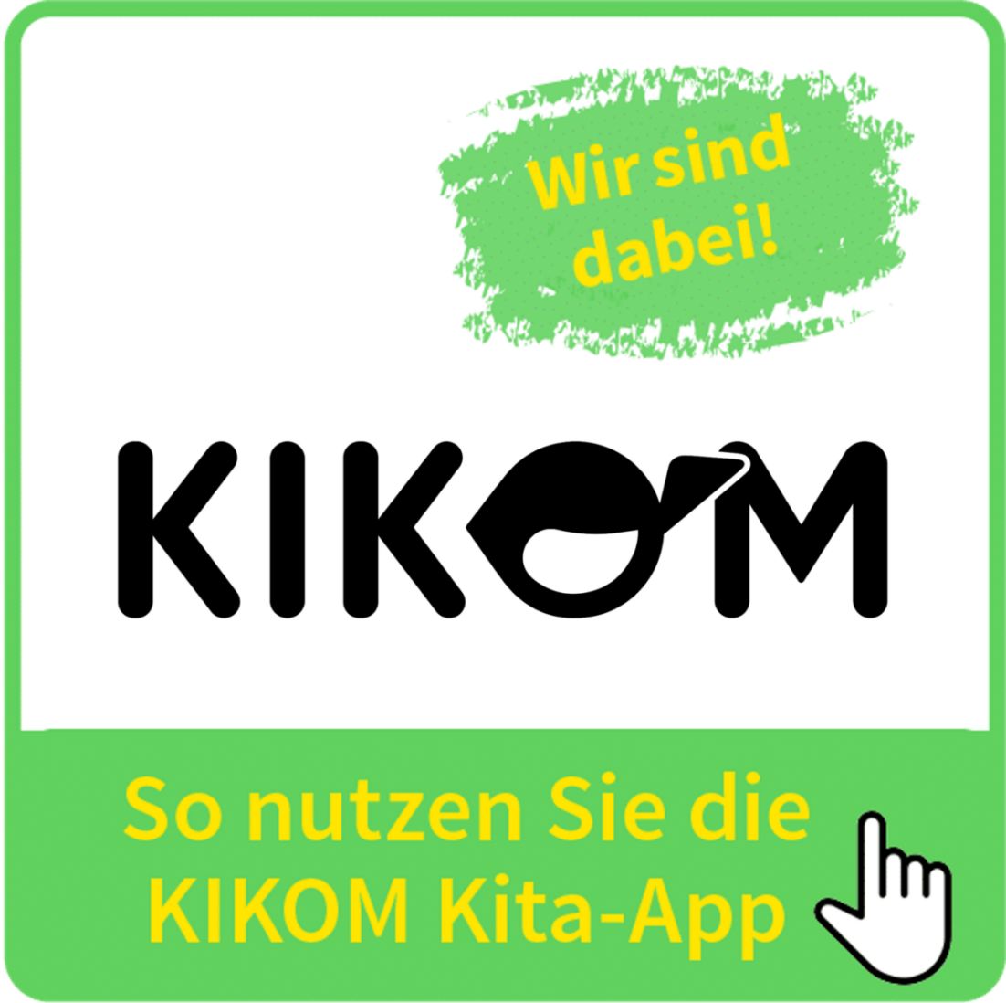 KIKOM Logo und Aufdruck mit "Wir sind dabei" ist zu sehen.