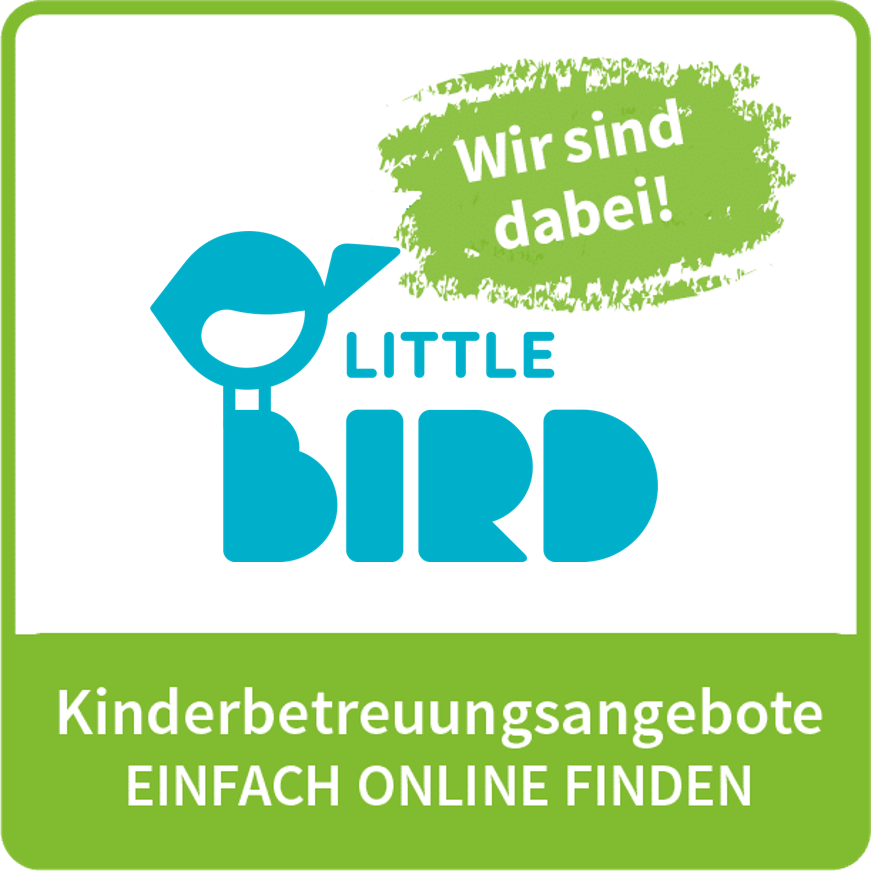 Little Bird Logo und Aufdruck mit "Wir sind dabei" ist zu sehen.