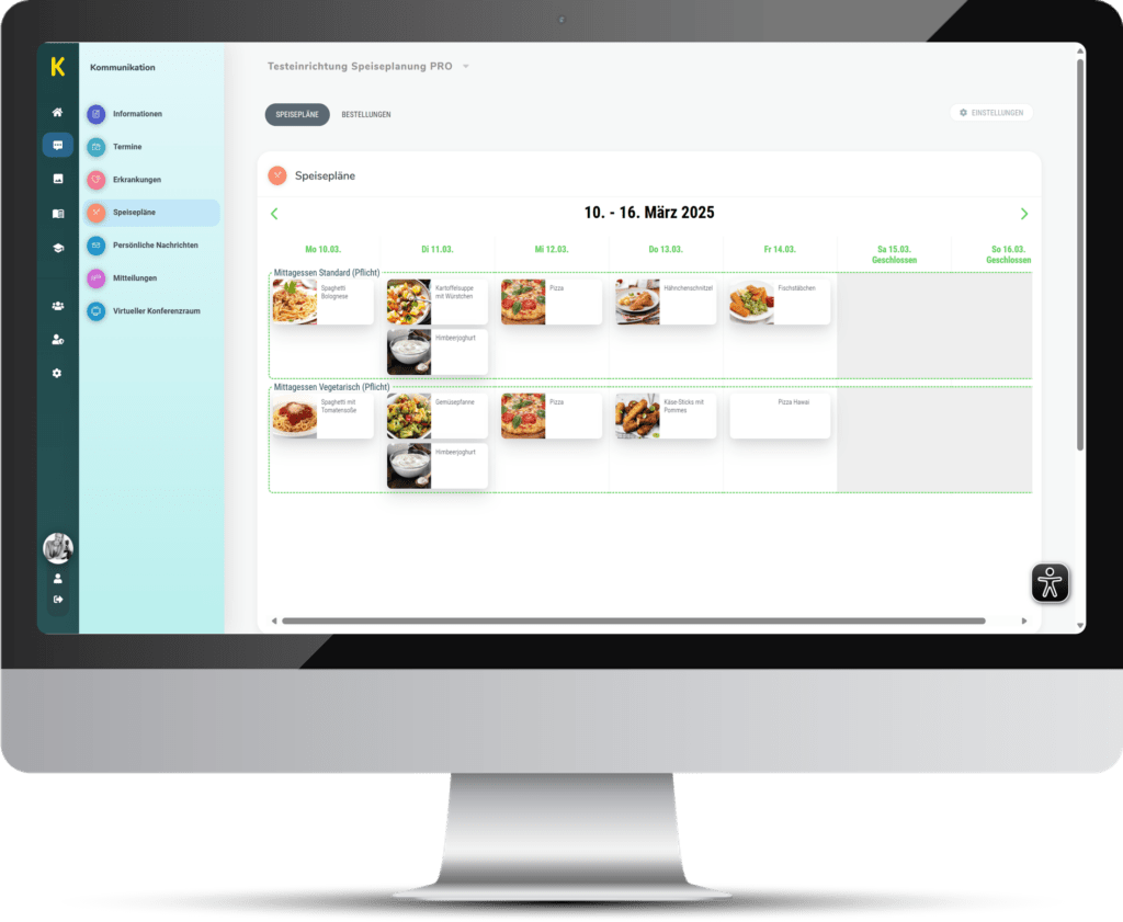 Computerbildschirm zeigt KIKOM-Software mit Speiseplanung Pro-Oberfläche