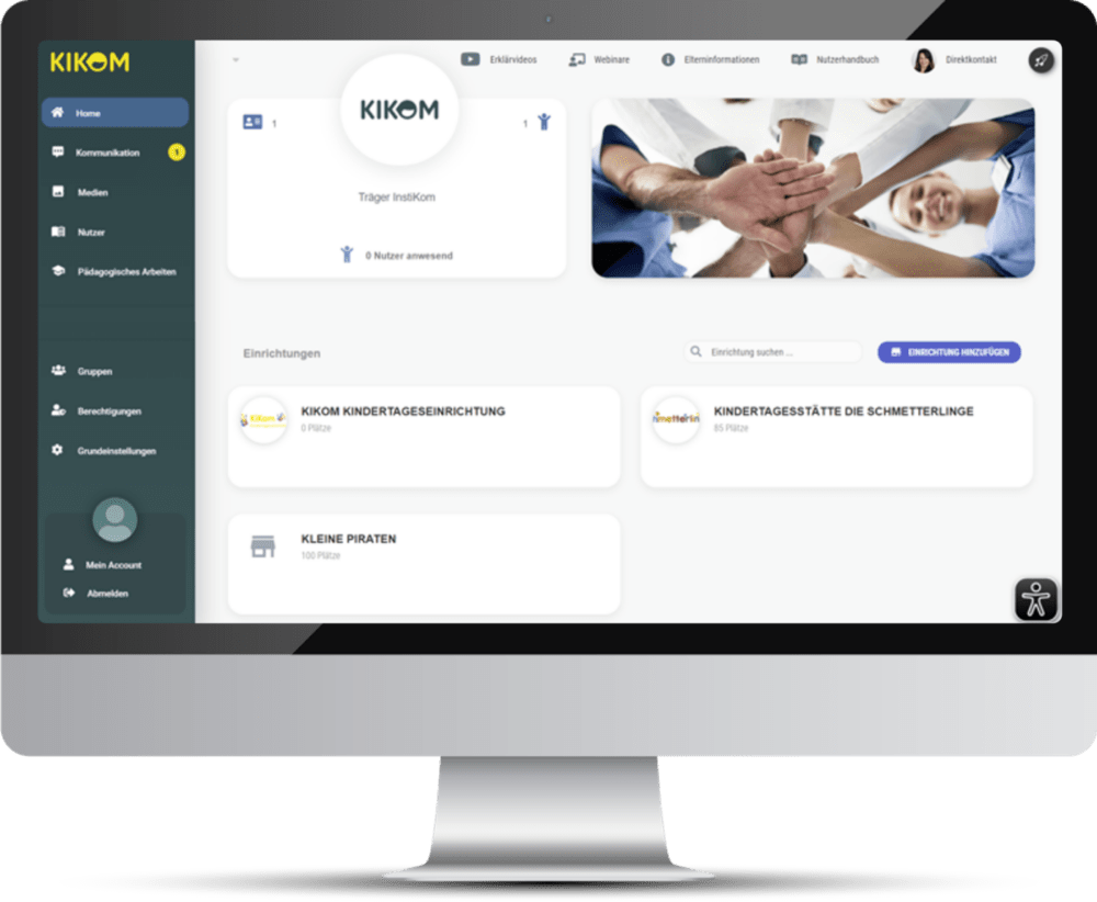 Bildschirmansicht der KIKOM Browser-Anwendung auf der Trägerseite mit Fokus auf der Konfiguration von Bausteinen.